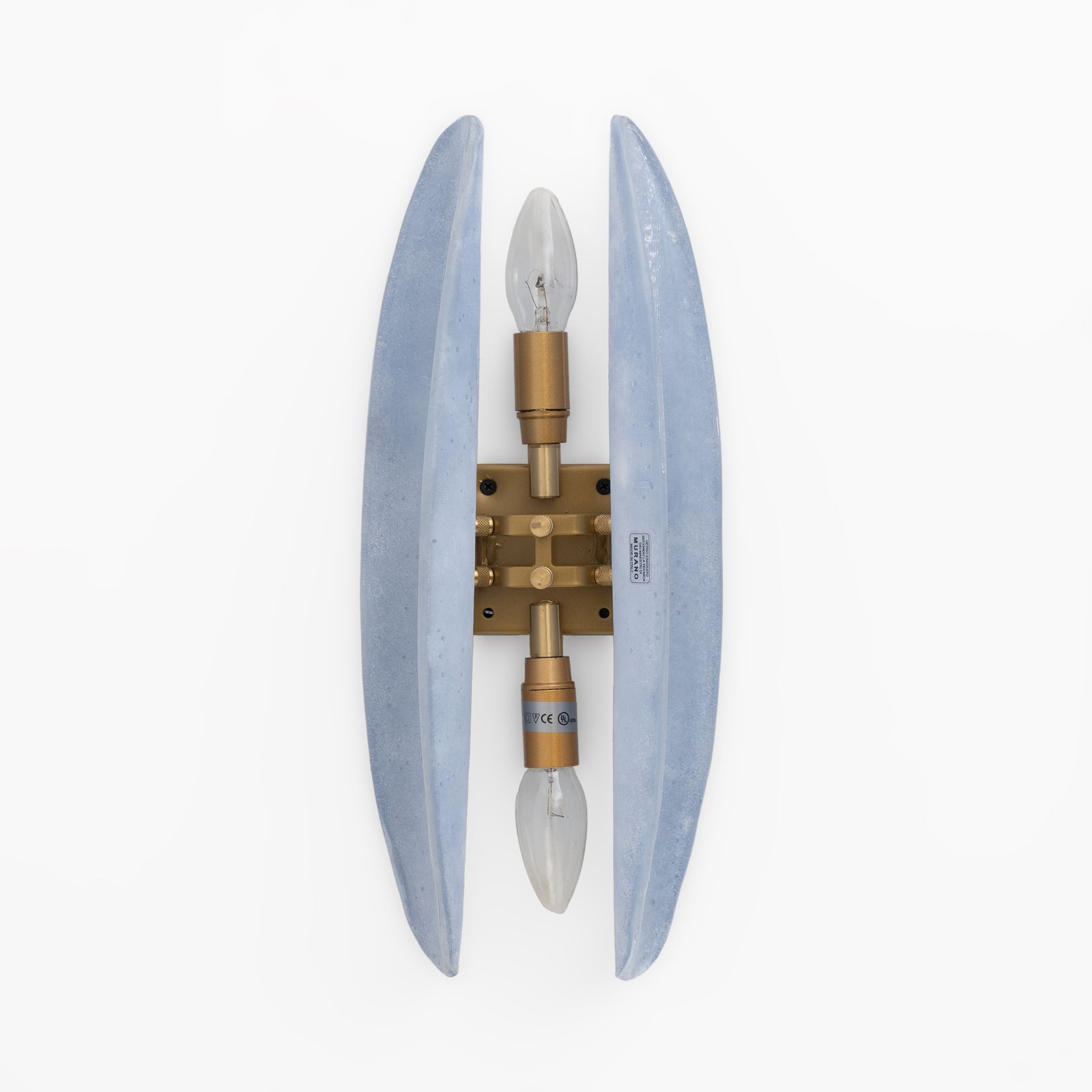 Pair Of Fontana Arte Style Mid Century Modern Light Blu Murano Glass Sconces photo 2201.0
