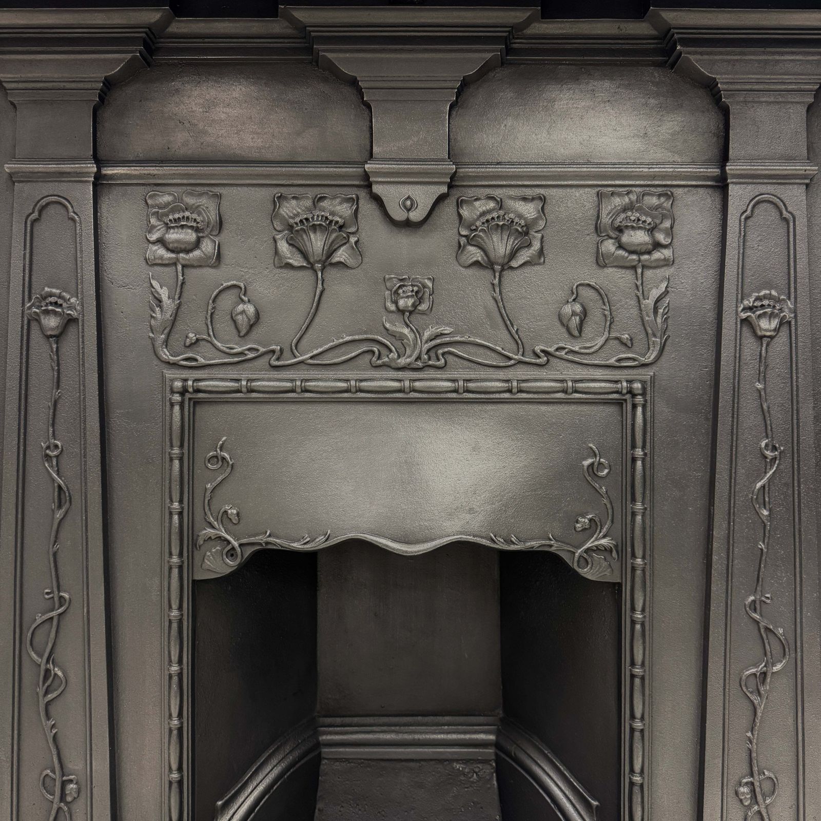 photo for sale Antique Art Nouveau Cast Iron Combination Fireplace