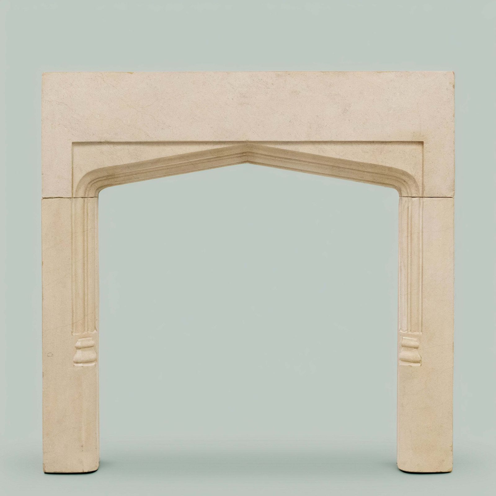 Antique Gothic Revival Bath Stone Fireplace Surround