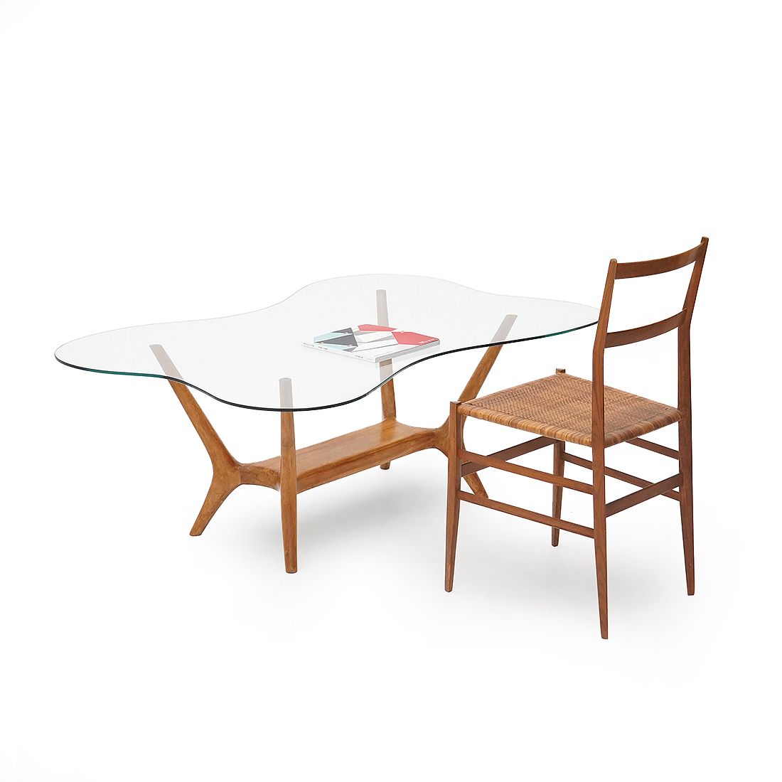 photo vintage Italian Coffee Table In Wood And Glass, 1950s