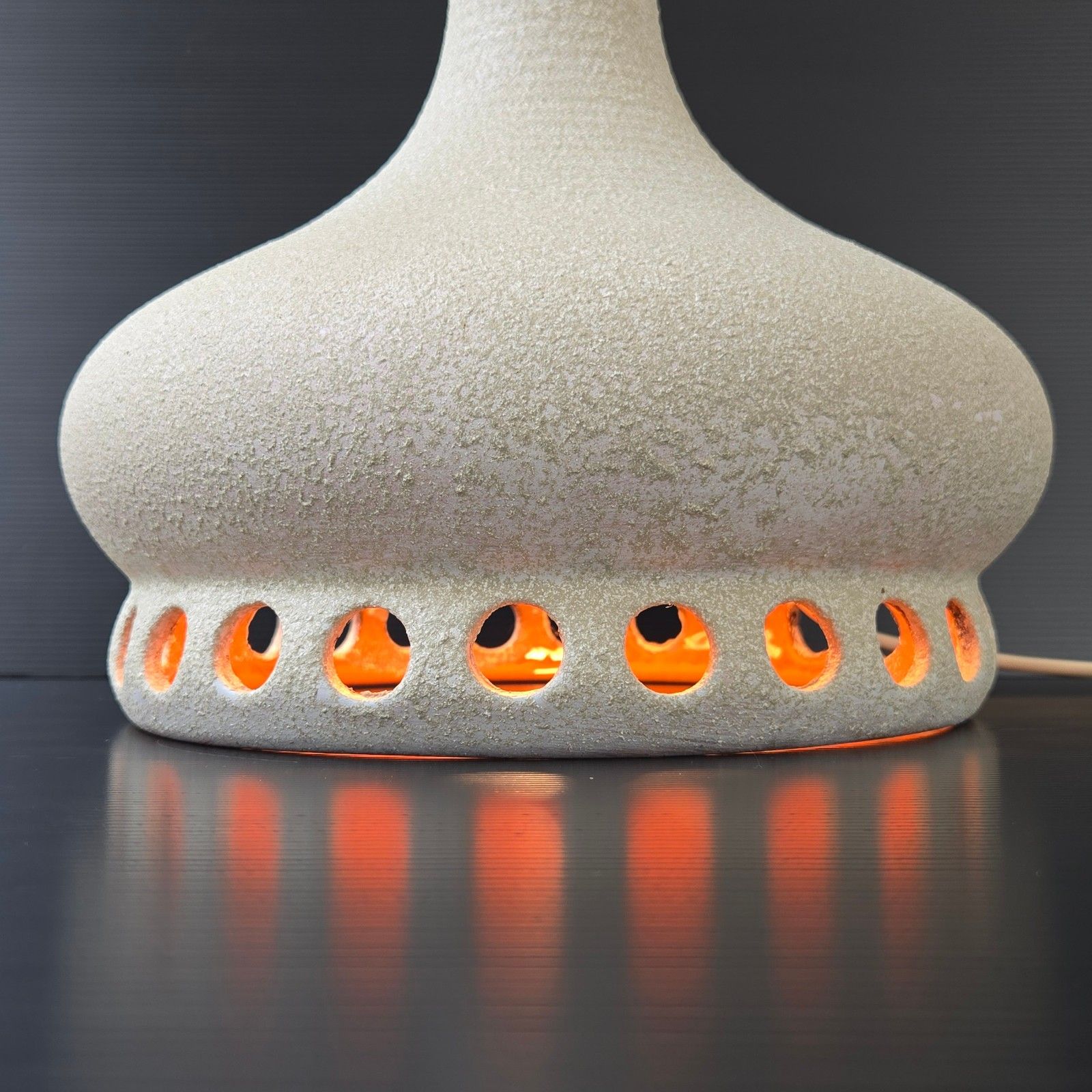Vintage 1970 Ceramic & Orange Enamel Lamp Dlg Accolay Pelletier 70s Retro photo for sale