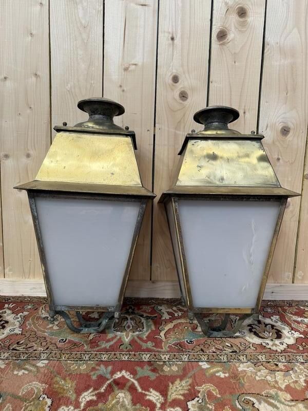 Paire De Lampadaires   Lanternes D'extérieur En Laiton