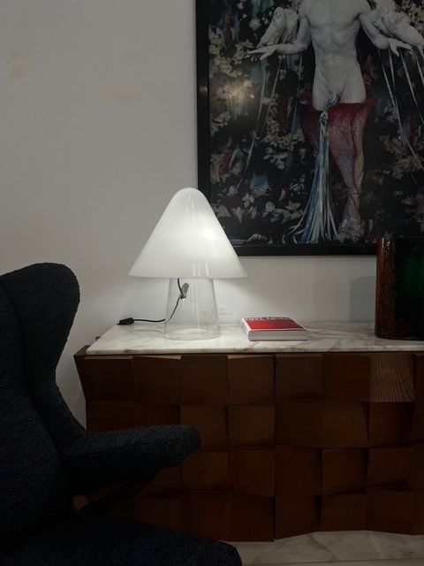 photo for sale Mushroom Shaped White And Clear Glass Table Lamp Designed By Mauro Marzollo