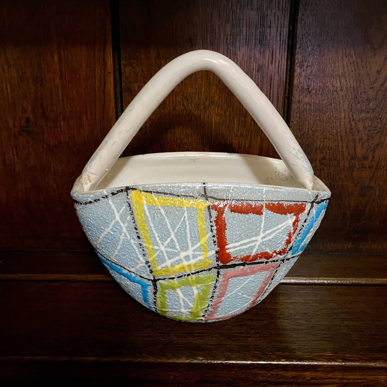 Very Rare Chic 1950s/1960s Fratelli Fanciullacci Italian Ceramic Basket With Textured Finish