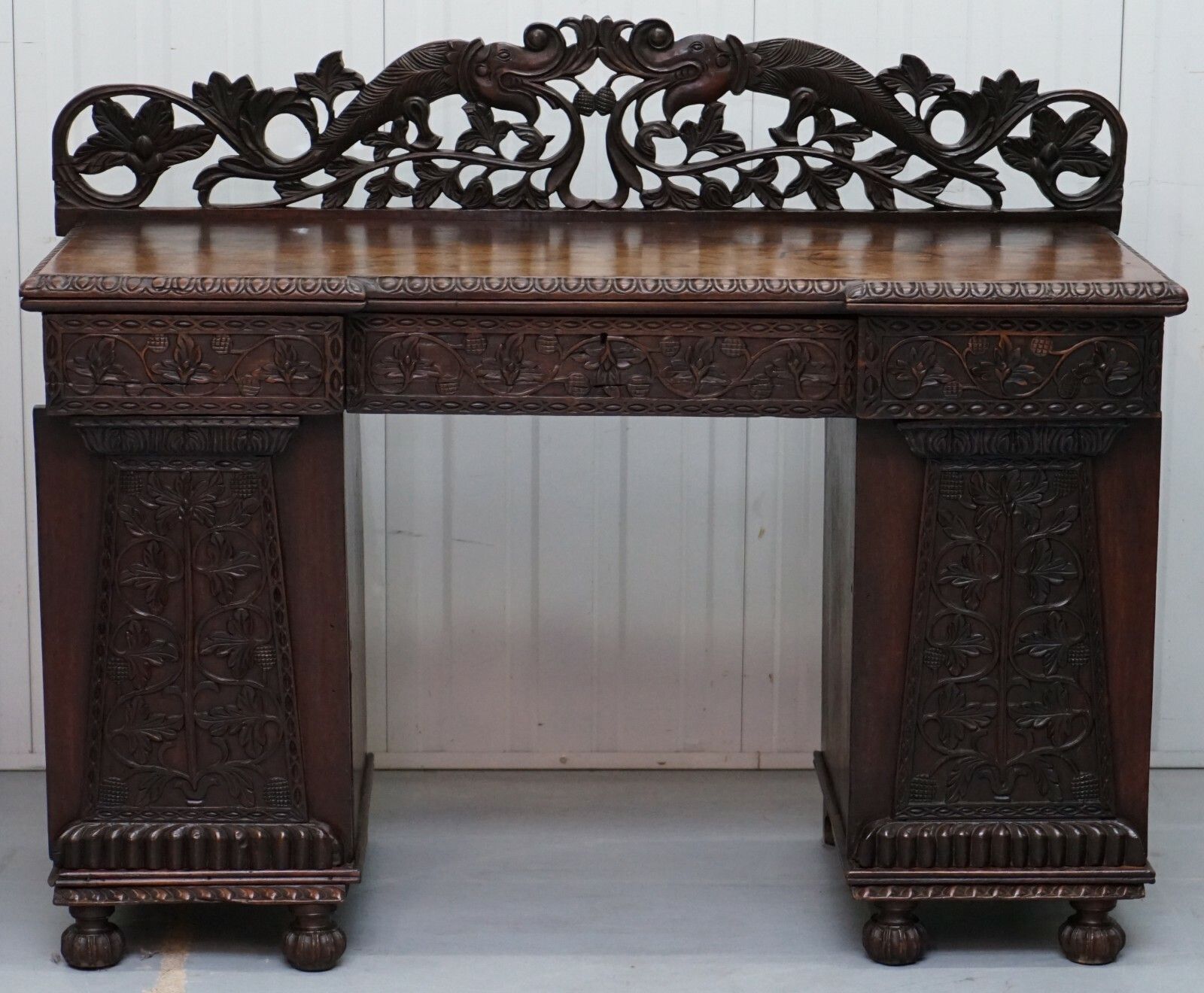 Lovely Anglo Burmese 19th Century Hand Carved Sideboard With Drawers & Cupboards photo furniture
