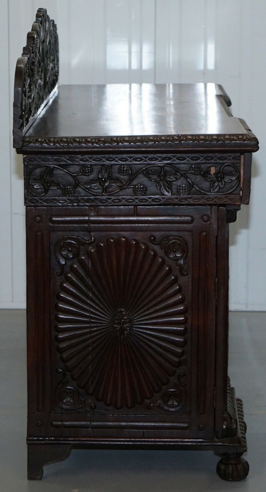 Lovely Anglo Burmese 19th Century Hand Carved Sideboard With Drawers & Cupboards photo vintage