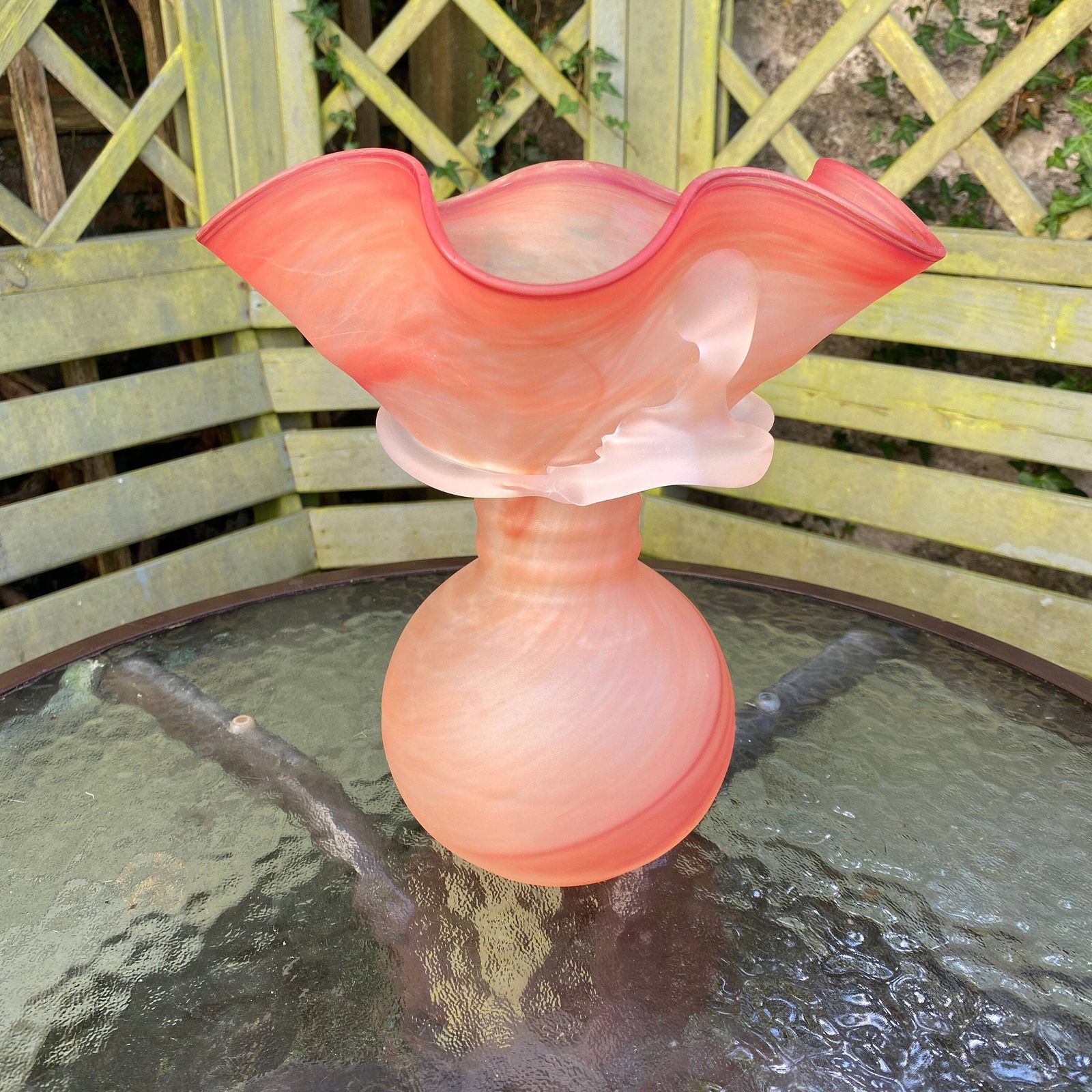 Gorgeous Filip Ravert Art Glass Vase With White Frosted Glass Organic Overlay photo furniture