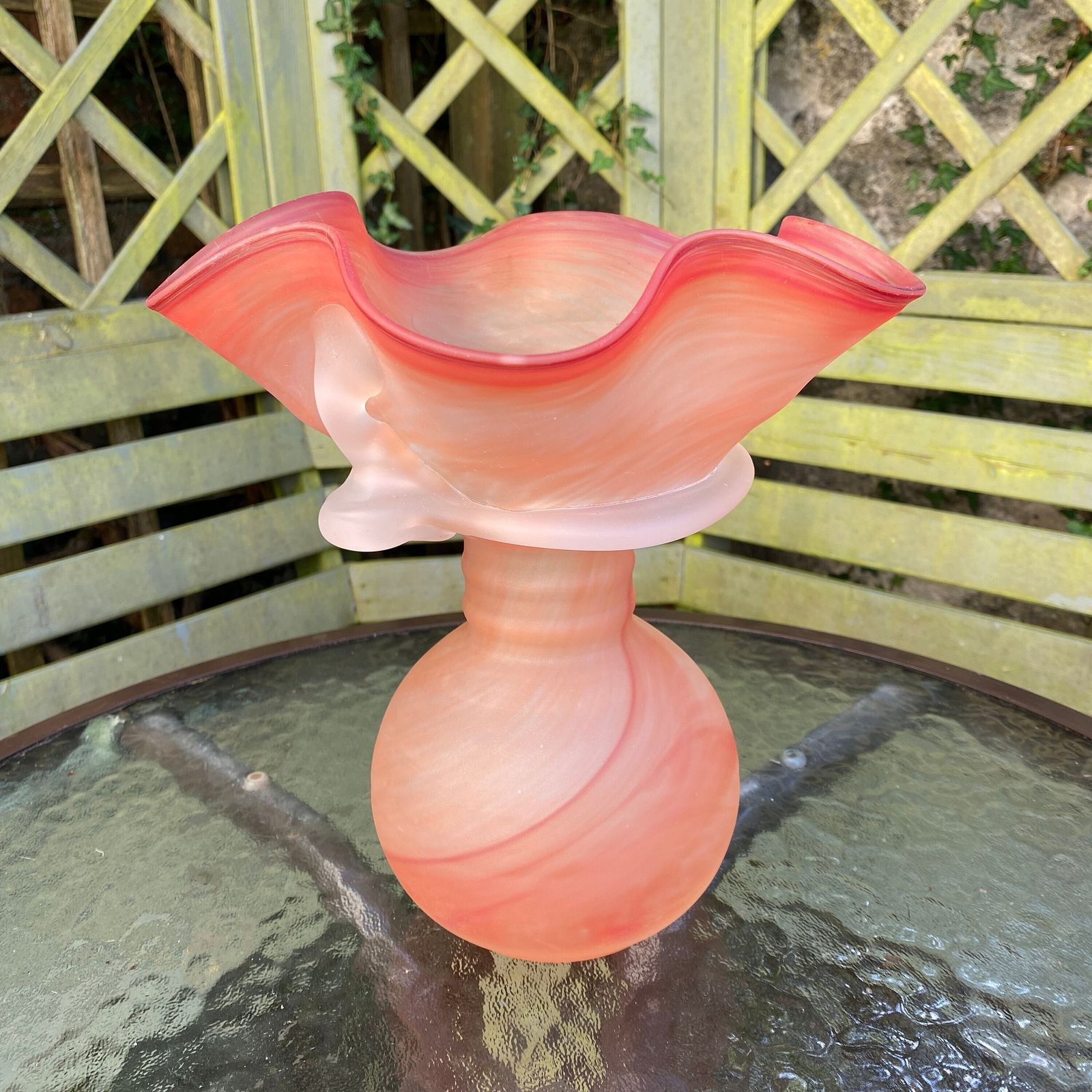 Gorgeous Filip Ravert Art Glass Vase With White Frosted Glass Organic Overlay photo for sale