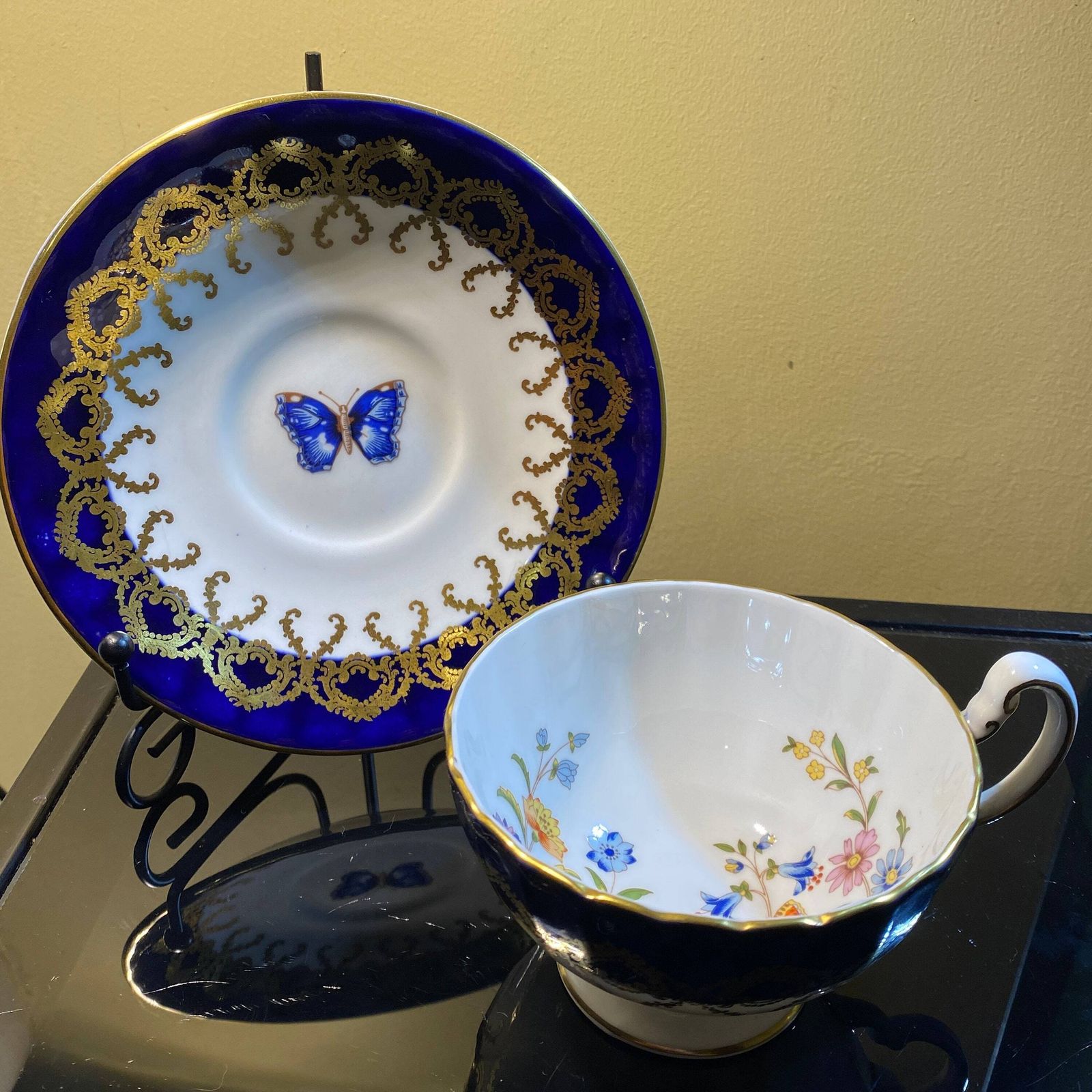 Exquisite Aynsley Hand Painted And Gilded Bone China Teacup & Saucer: Butterfly Garden photo furniture