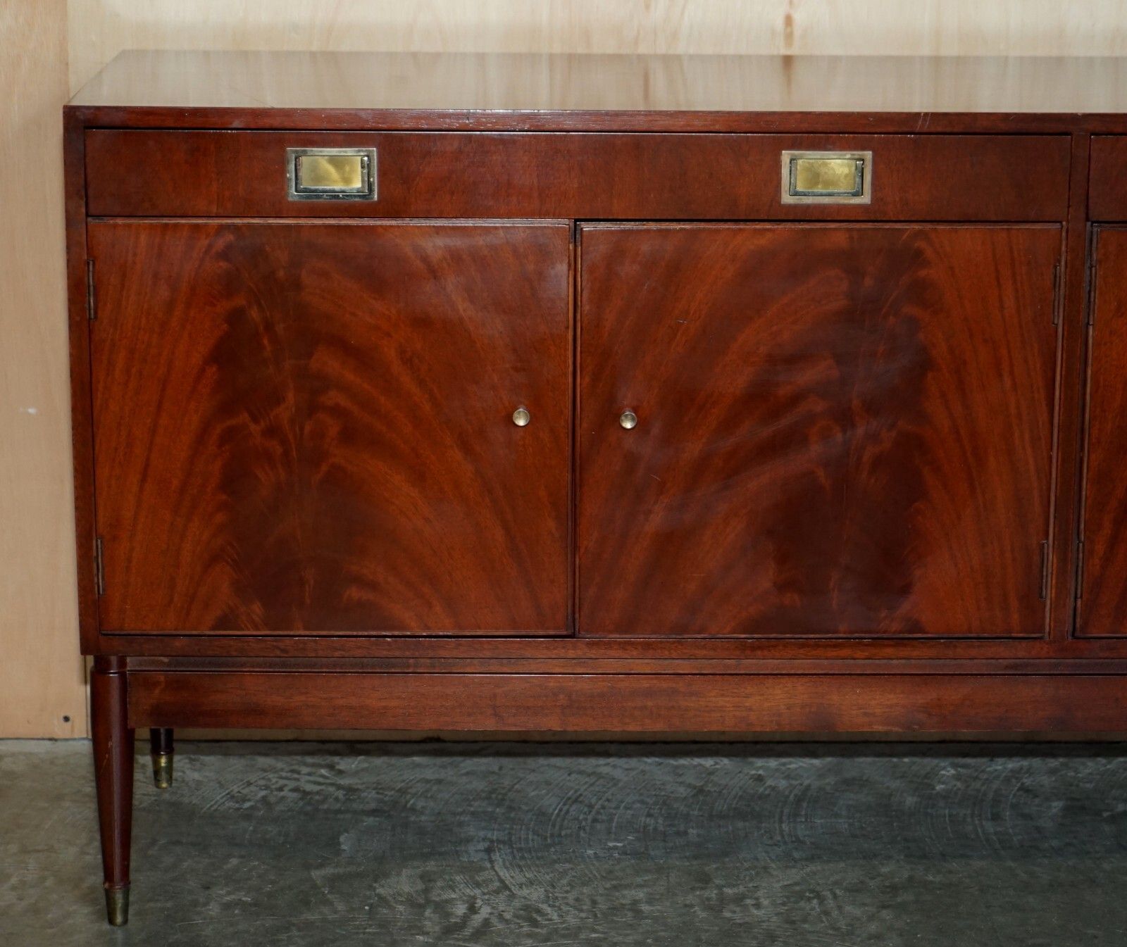 1966 Stamped Greaves & Thomas Mahogany Brass Sideboard Military Campaign Handles photo for sale