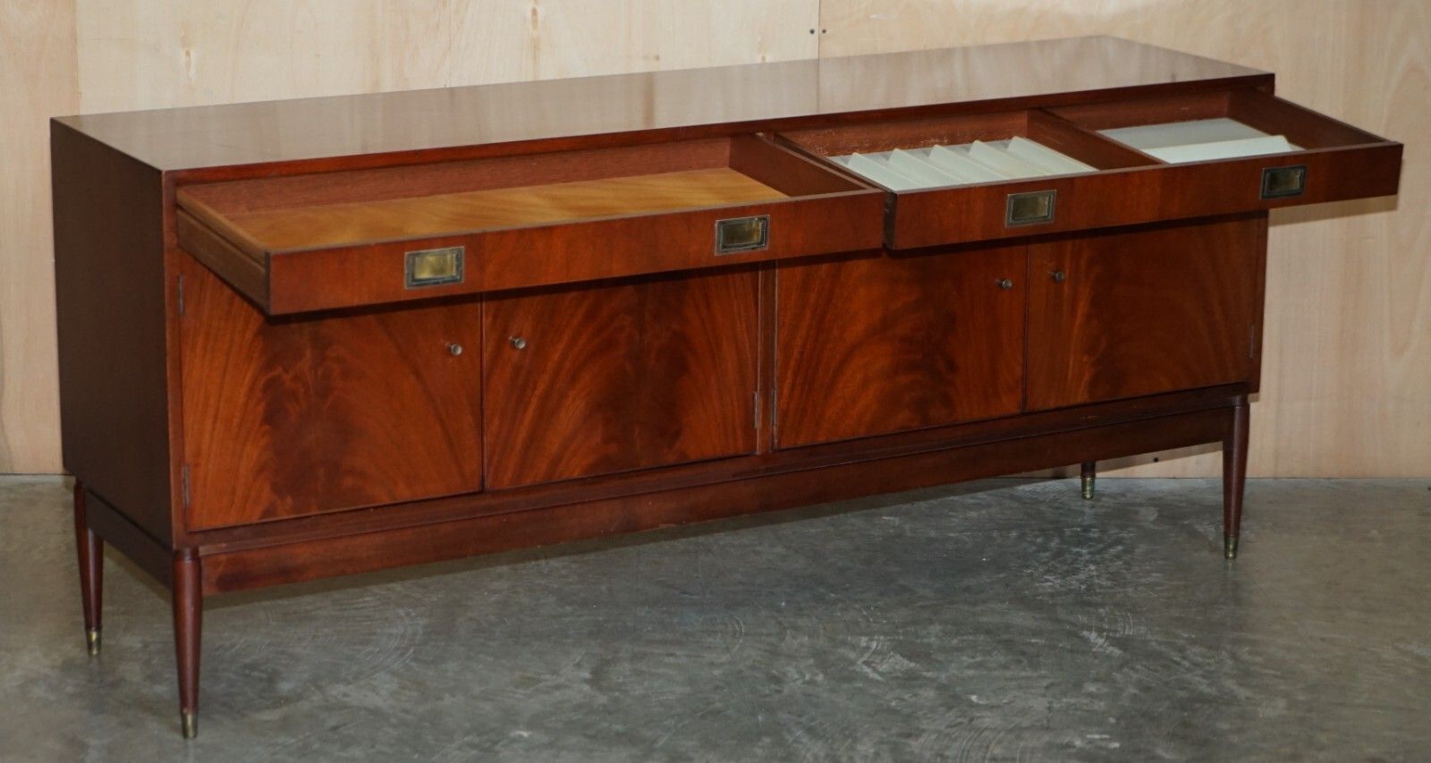 photo for sale 1966 Stamped Greaves & Thomas Mahogany Brass Sideboard Military Campaign Handles
