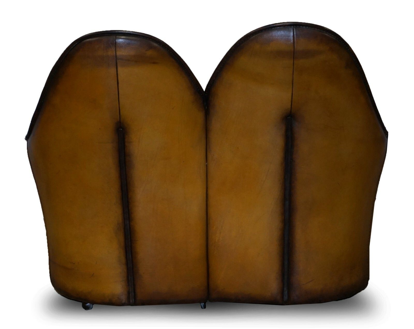 Furniture Sublime Fully Restored Art Modern Curved Back Brown Leather Sofa Part Of Suite photo