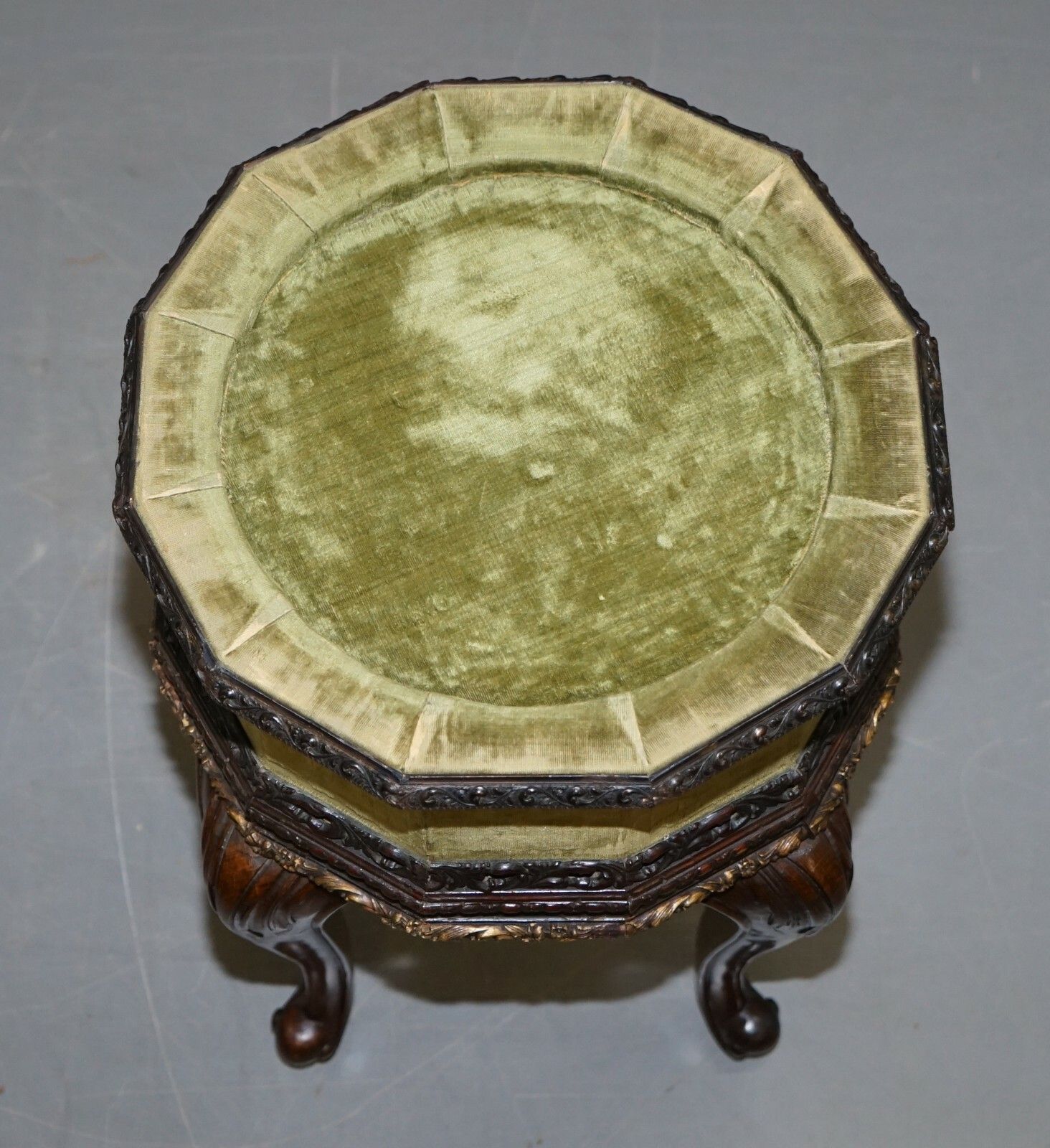 Furniture Sublime Pair Of Antique Circa 1860 Mahogany Carved Side Lamp Tables Velvet Tops photo
