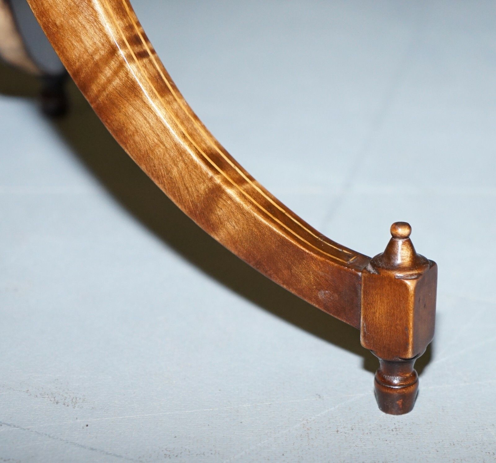 photo for sale Pair Of Vintage Flamed Walnut & Inlaid Regency Style Tripod Side End Lamp Tables