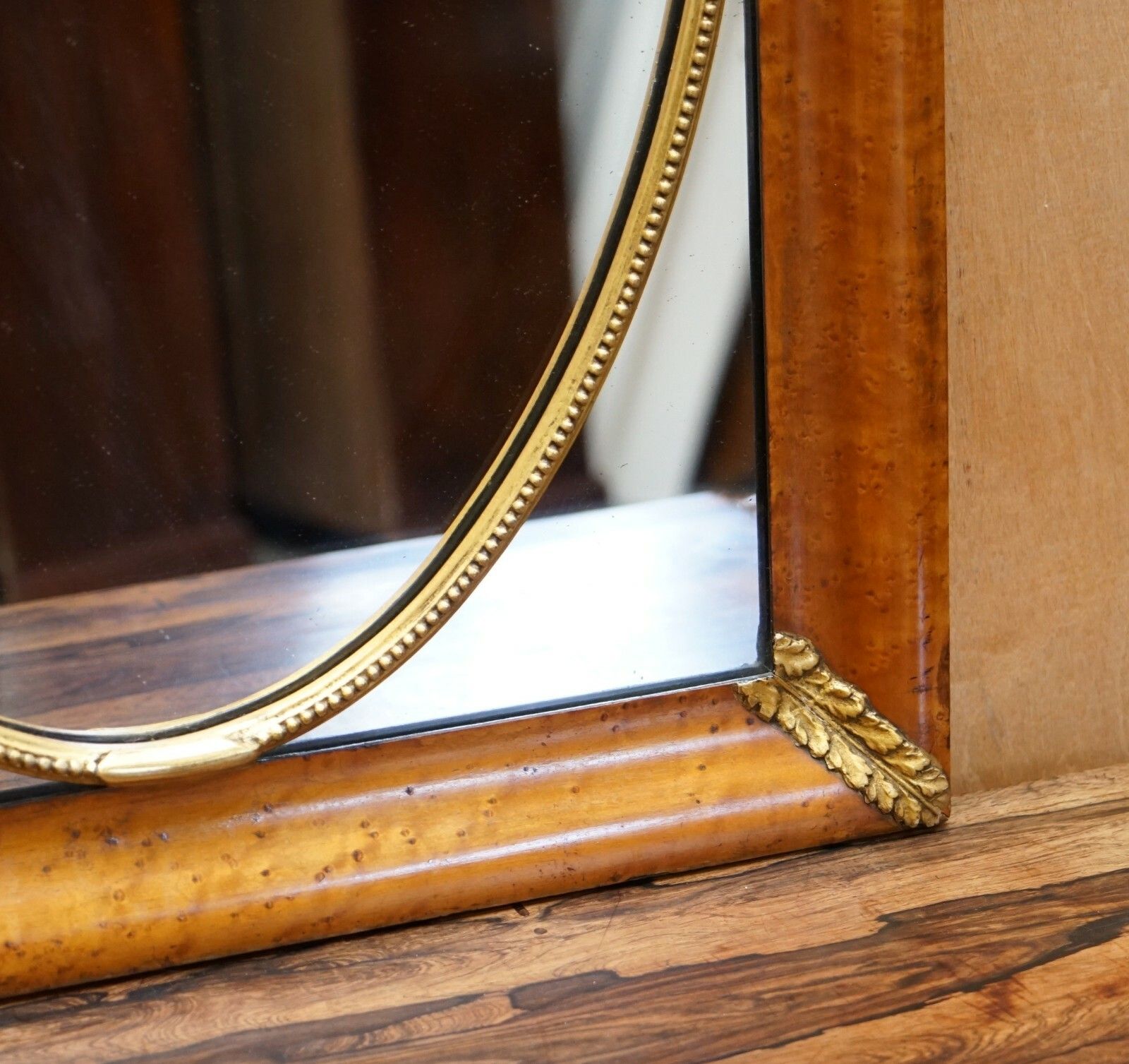 Stunning 19th Century Burr Walnut French Mirror With Giltwood Decoration photo vintage