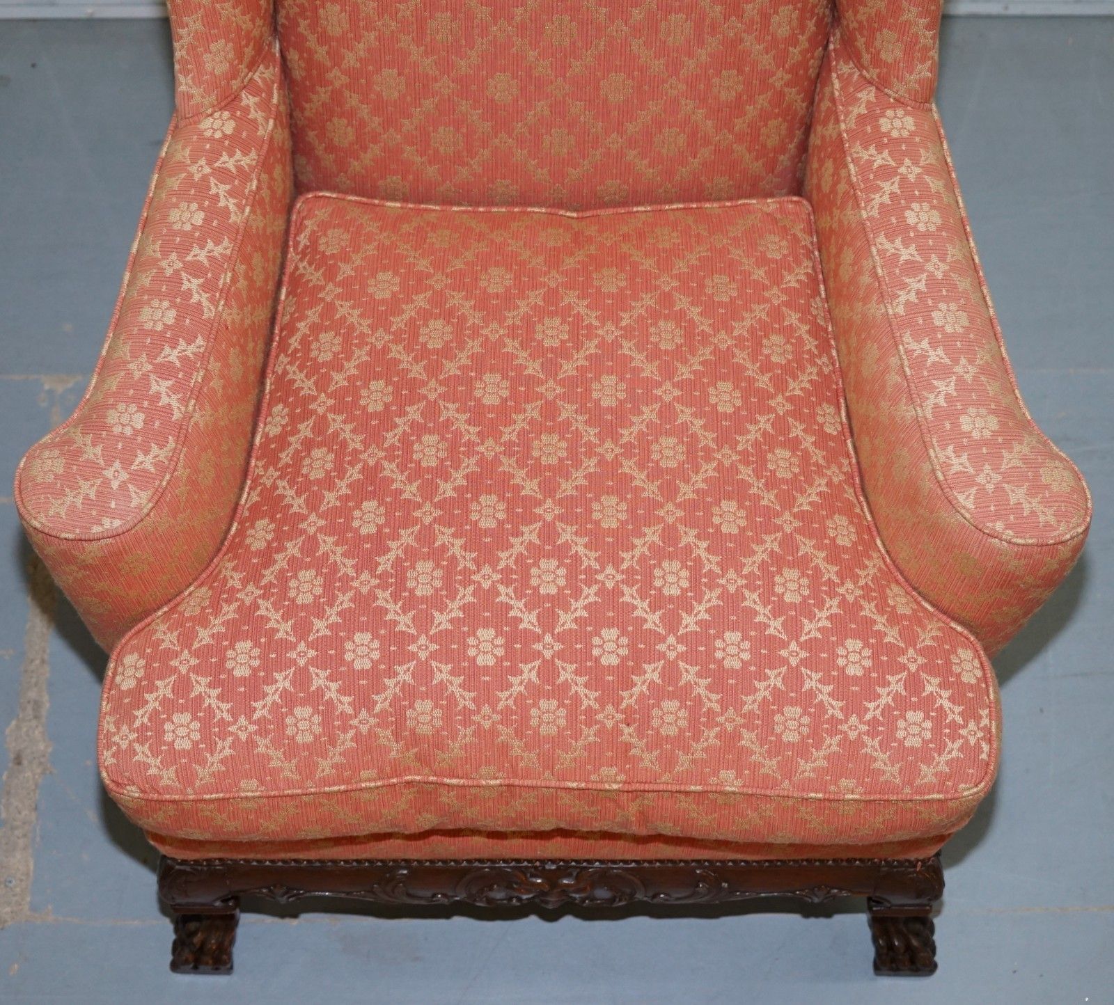 Rare 19th Century Thomas Chippendale Easy Wingback Armchair Heavily Carved Wood photo buy