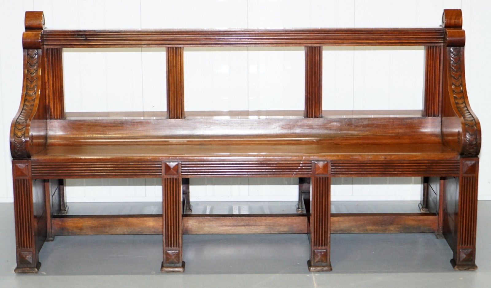 Rare Victorian Walnut Double Sided Museum Gallery Pew Bench Pugin Gothic Steeple photo furniture