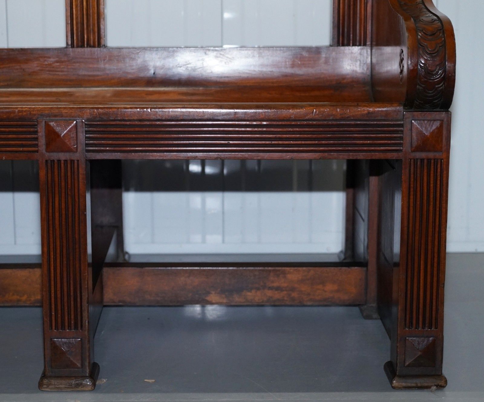 photo for sale Rare Victorian Walnut Double Sided Museum Gallery Pew Bench Pugin Gothic Steeple
