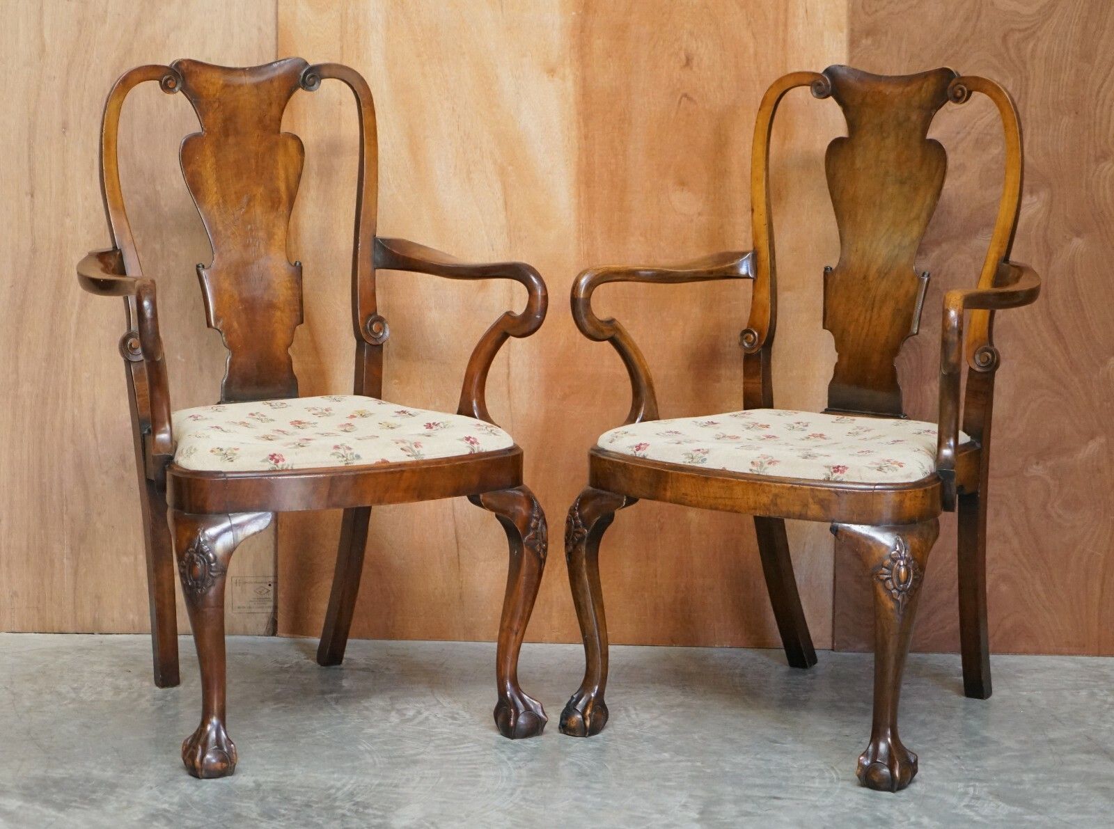 photo for sale Six Victorian 1880 Walnut Shepherds Crook Dining Chairs With Claw & Ball Feet