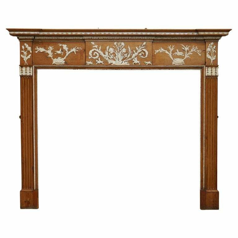 Antique Victorian Pitch Pine & Gesso Carved Fire Surround Fireplace Mantlepiece