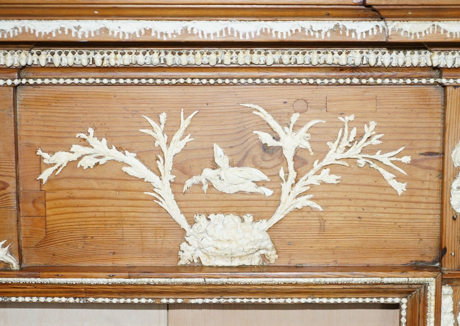 Antique Victorian Pitch Pine & Gesso Carved Fire Surround Fireplace Mantlepiece photo buy