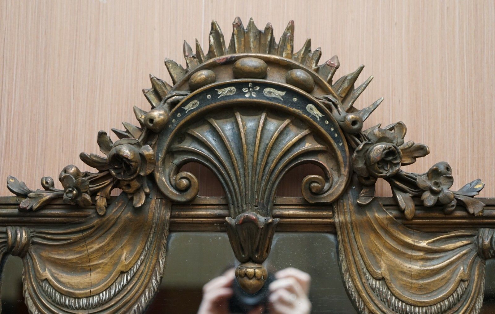 Rare Large Late 19th Century Giltwood Mirror French Shield Shape Acanthus Detail photo Home Decor