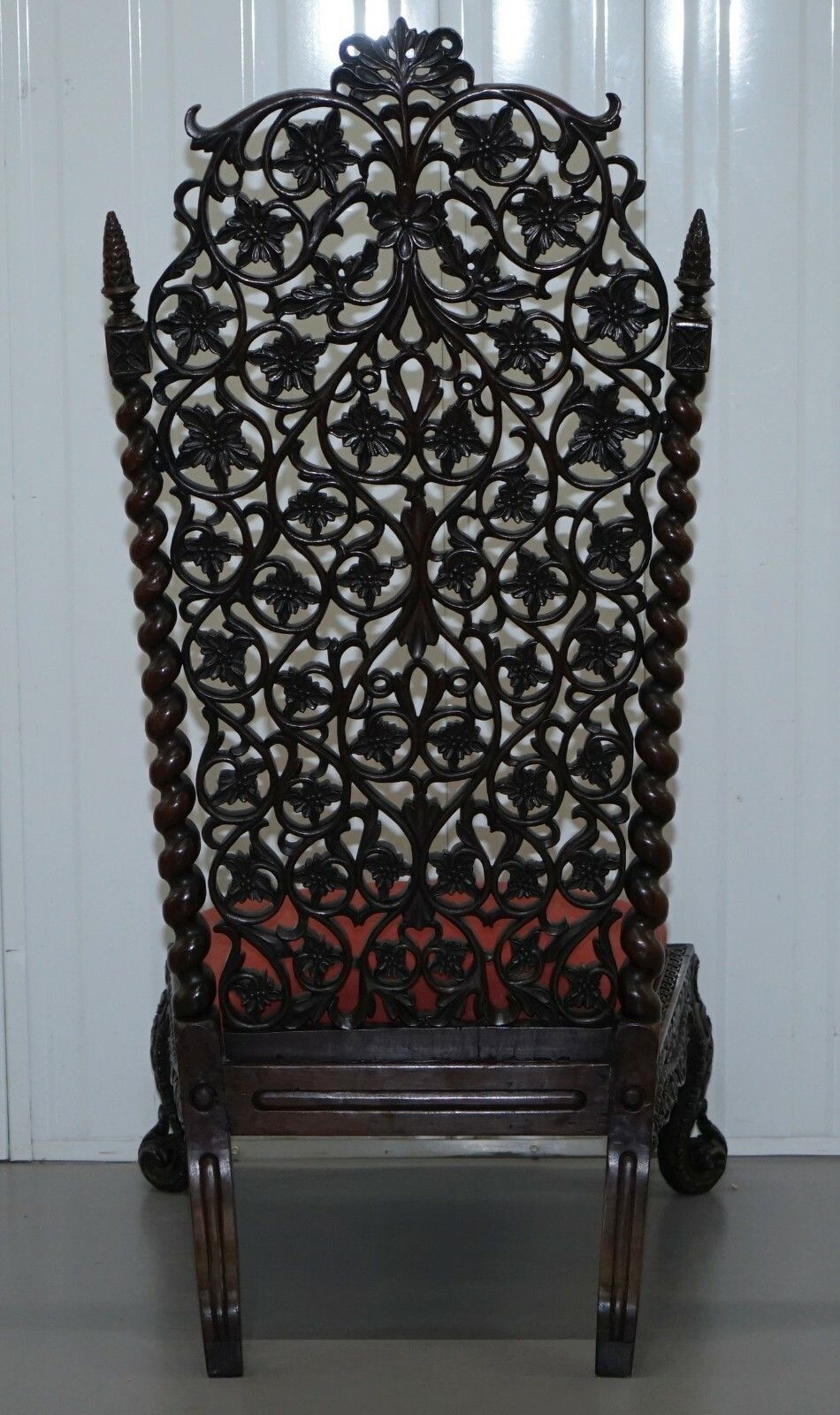 Furniture Rare Circa 1880 Burmese Solid Rosewood Hand Carved Floral Chair High Back Ornate photo