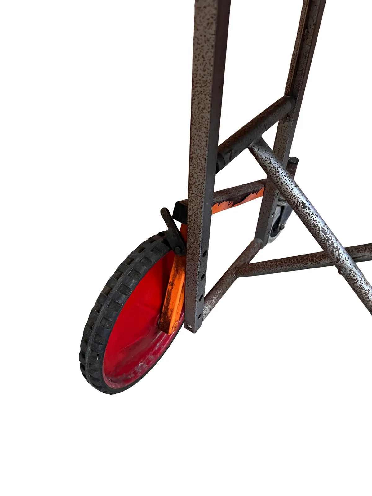 Rare Mid Century Industrial Utility Cart With Formica Top & Red Wheels photo for sale