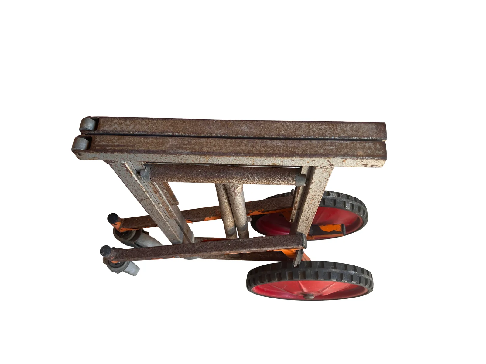 Rare Mid Century Industrial Utility Cart With Formica Top & Red Wheels photo Furniture
