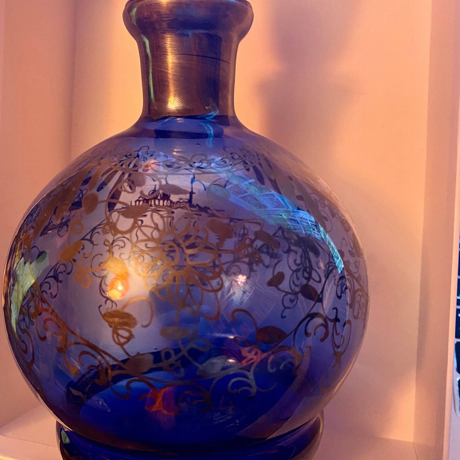 Eye Catching Cobalt Blue & Silver Venetian Glass Decanter With Liqueur/Shot Glasses photo vinterior