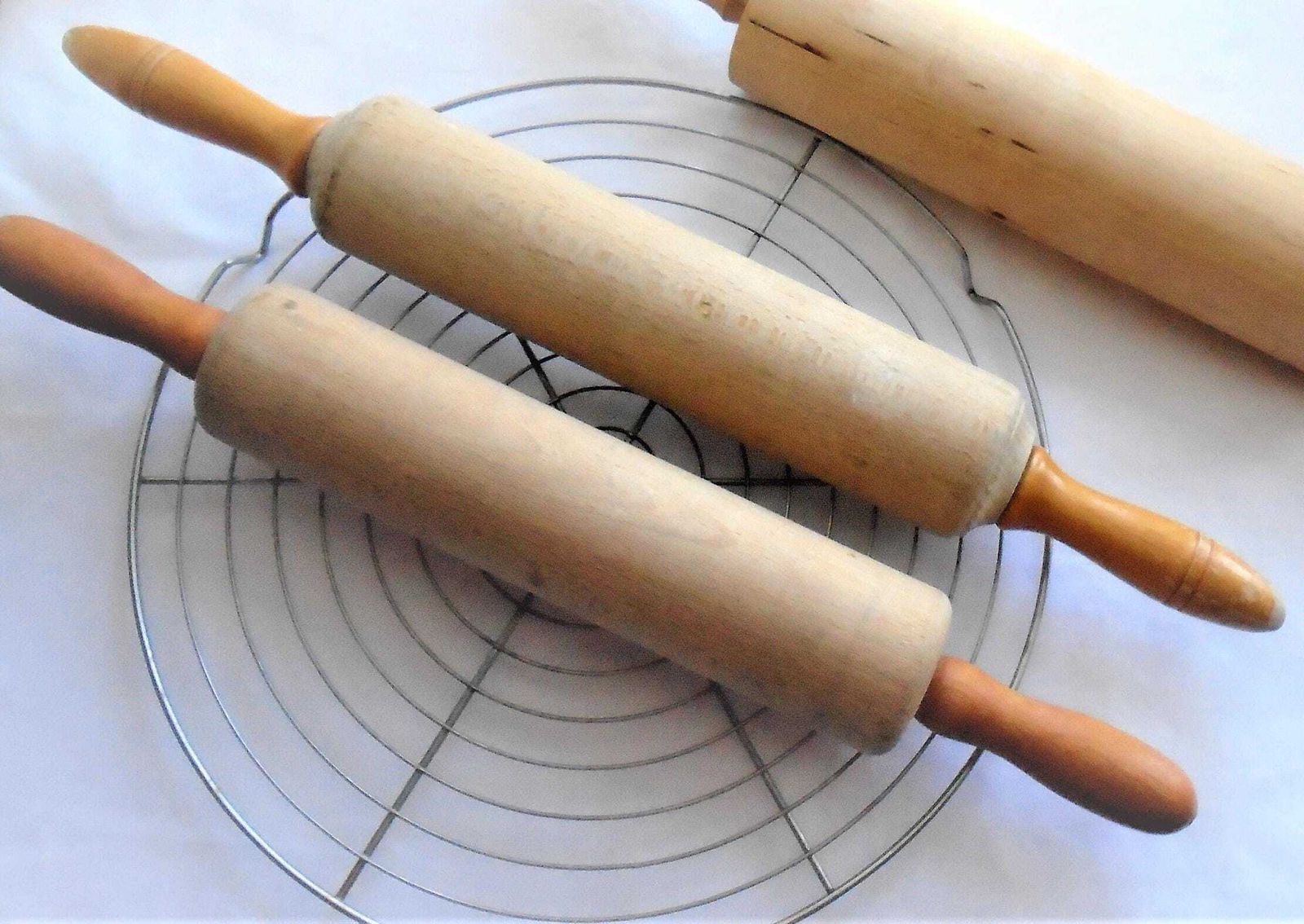 2 Vintage French Rolling Pins With Rotating Pin, 1950s, Wood Kitchen Utensils, Wood Pastry Rollers, Rolling Pins For Easy Pastry photo vintage