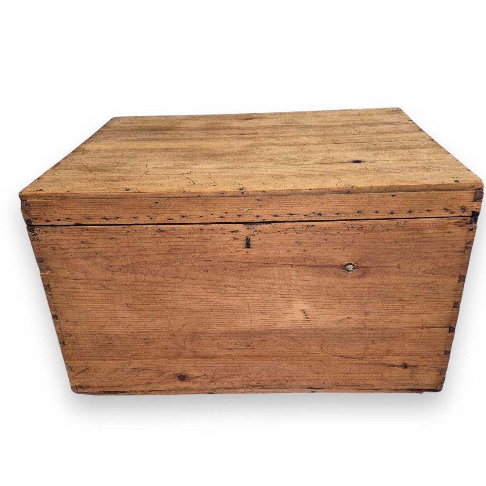 Antique 19th Century Waxed Pine Storage Trunk – Rustic Blanket Chest photo for sale