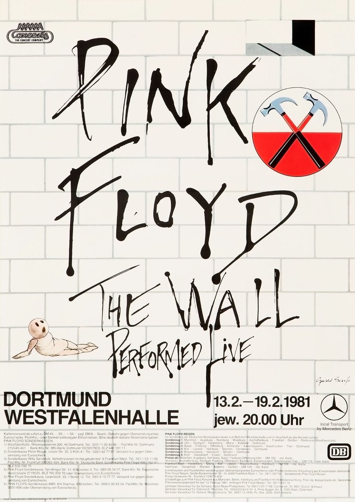 Pink Floyd 'The Wall' Original Vintage Tour Poster For Dortmund, Germany, 1981