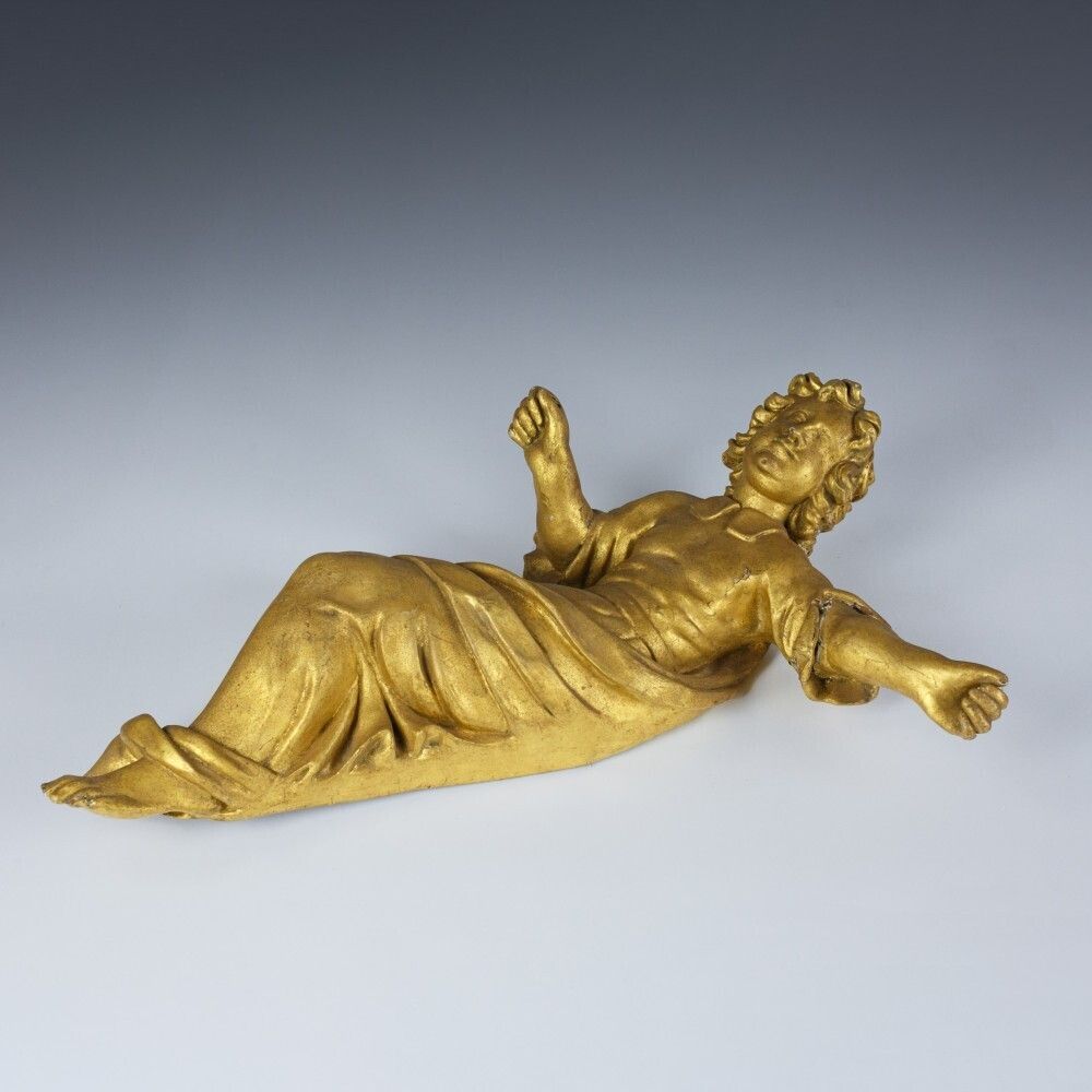 Large Baroque Style Late 18th Or Early 19th Century Carved Giltwood Angel