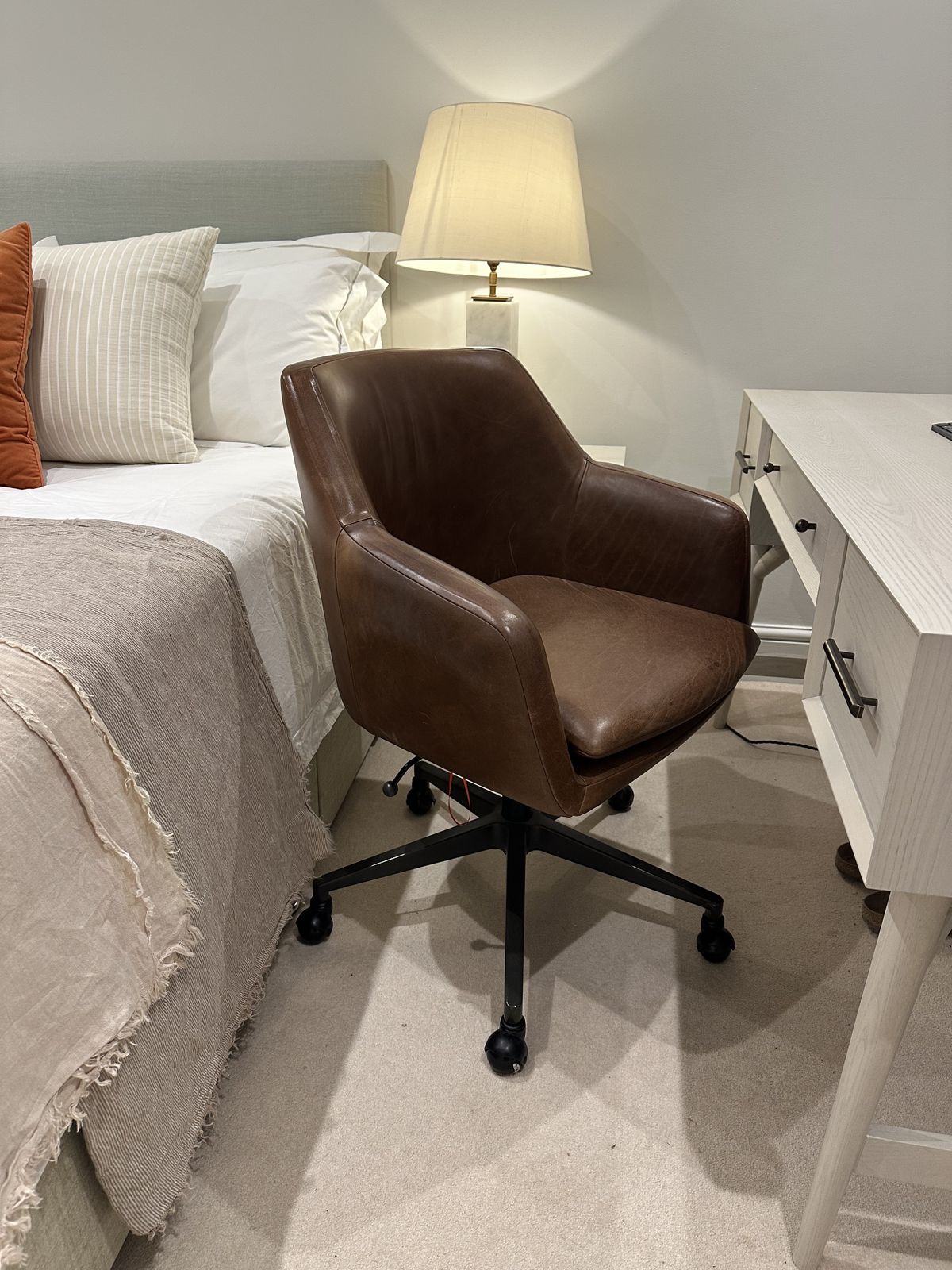 West Elm Westelm Helvetica Leather Swivel Chair photo for sale