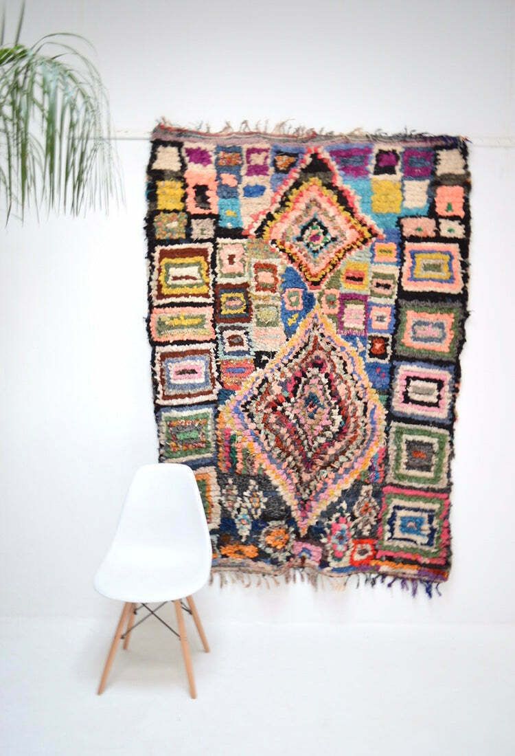 Vintage Moroccan Boucherouite Rug photo furniture