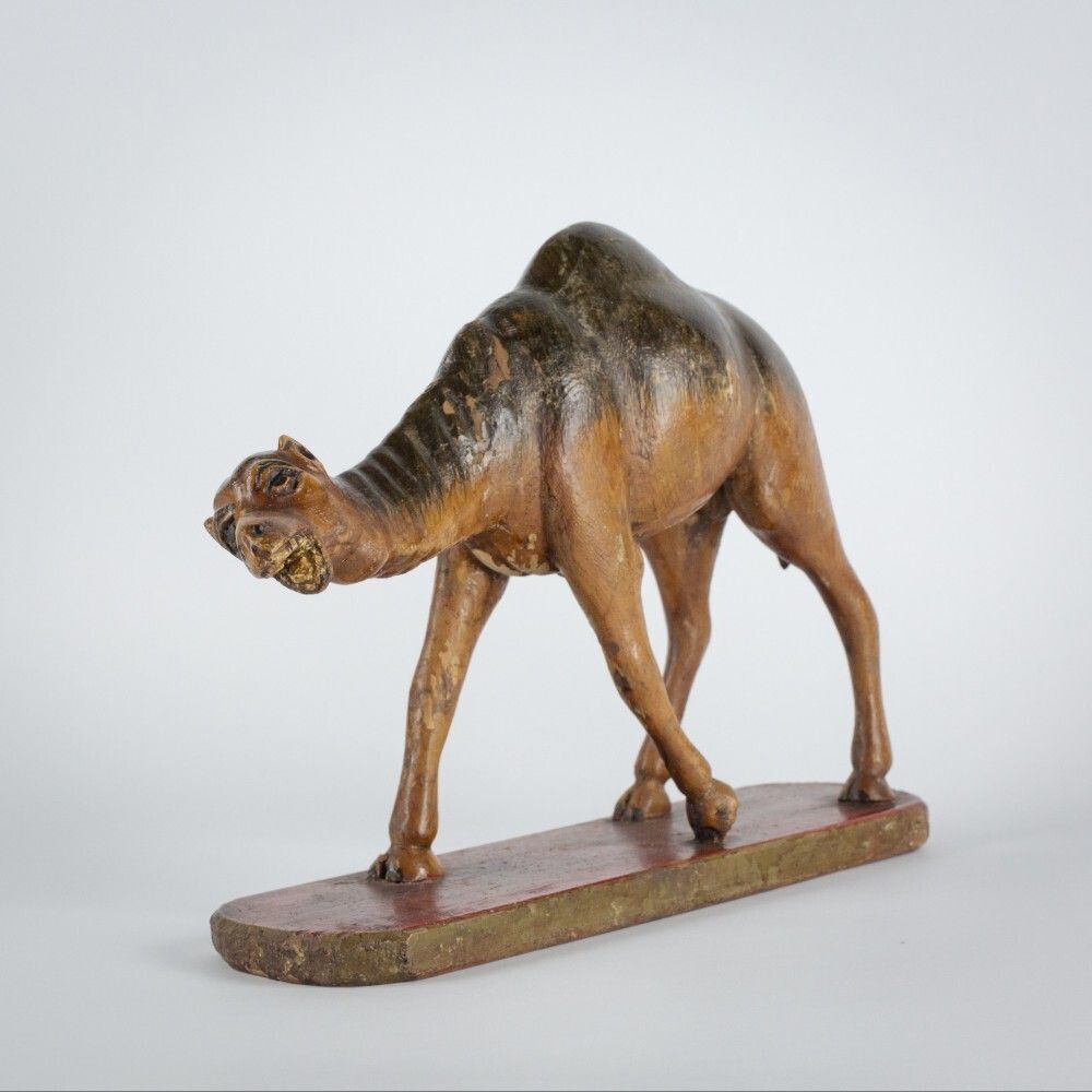 Late 19th Century Carved Wood And Painted Camel photo for sale