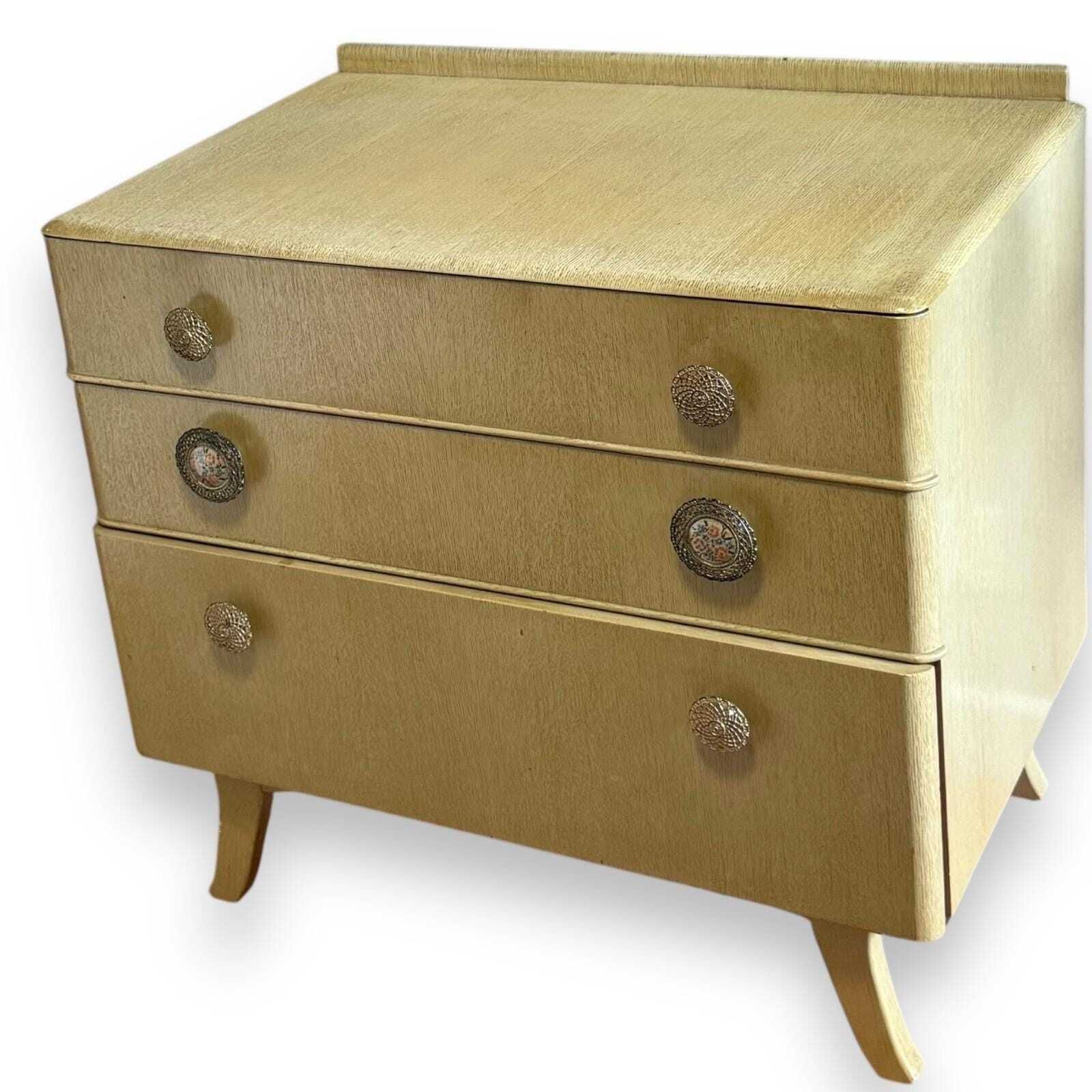 photo furniture Small Vintage 1950s Painted Chest Of Drawers | Retro 3 Drawer Dresser With Splayed Legs | Mid Century Bedroom Storage