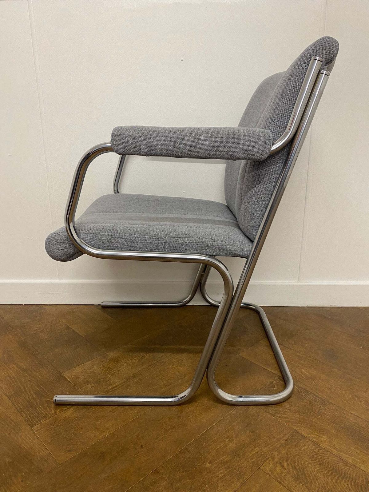 Vintage 1970's Waiting Room Reverse Chrome Cantilever Frame Armchair (Set Of 3) photo Furniture
