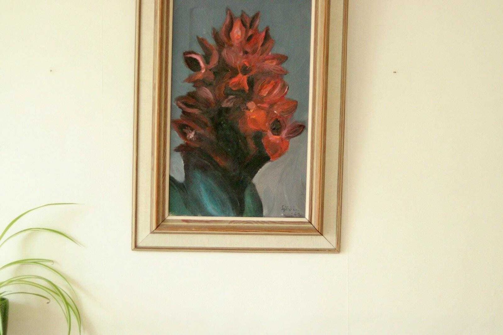 Original Vintage Oil On Canvas – "Flowers" – Framed, 46 X 65 Cm (18.1" X 25.6") photo furniture