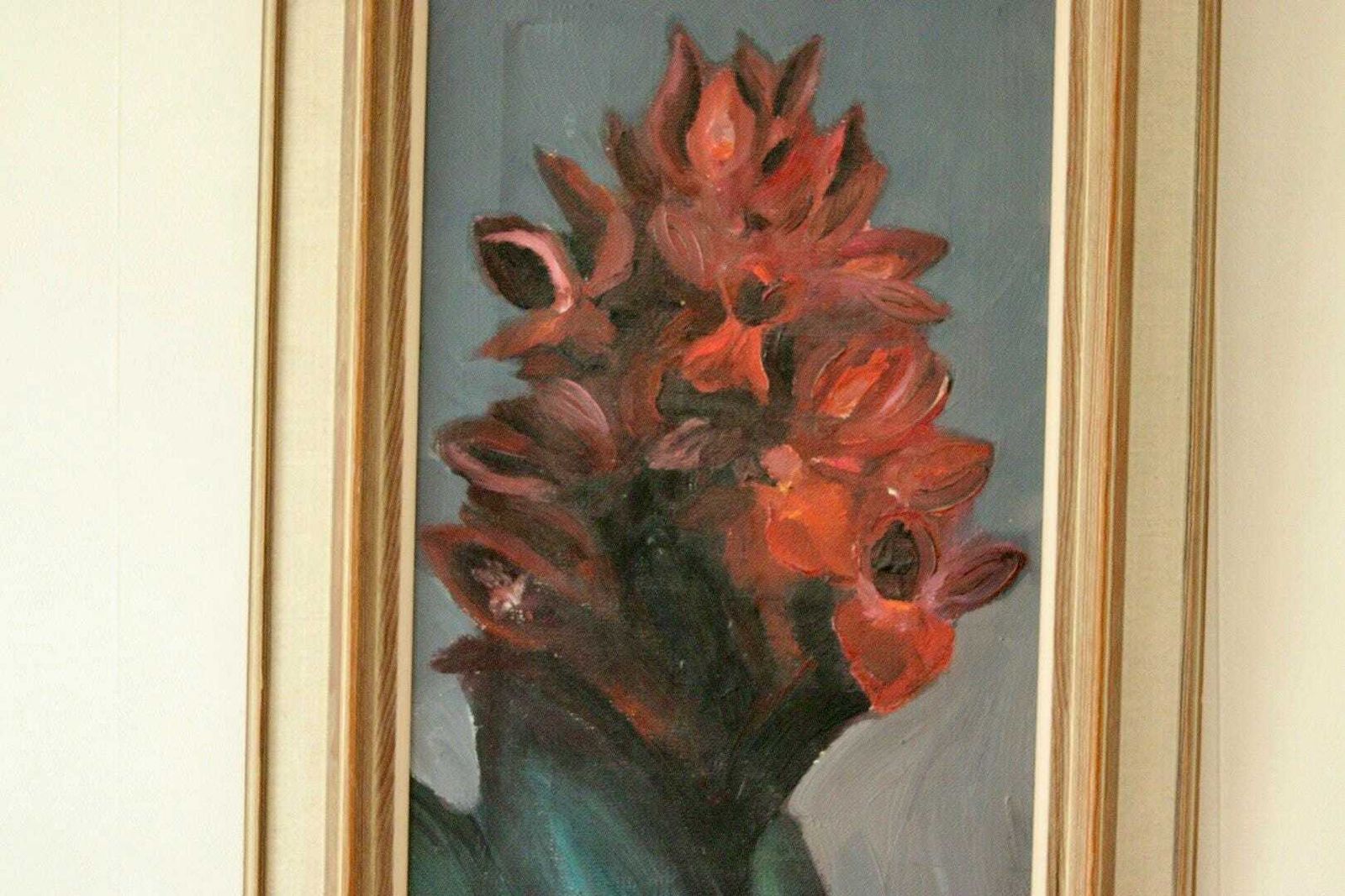 Original Vintage Oil On Canvas – "Flowers" – Framed, 46 X 65 Cm (18.1" X 25.6") photo vinterior