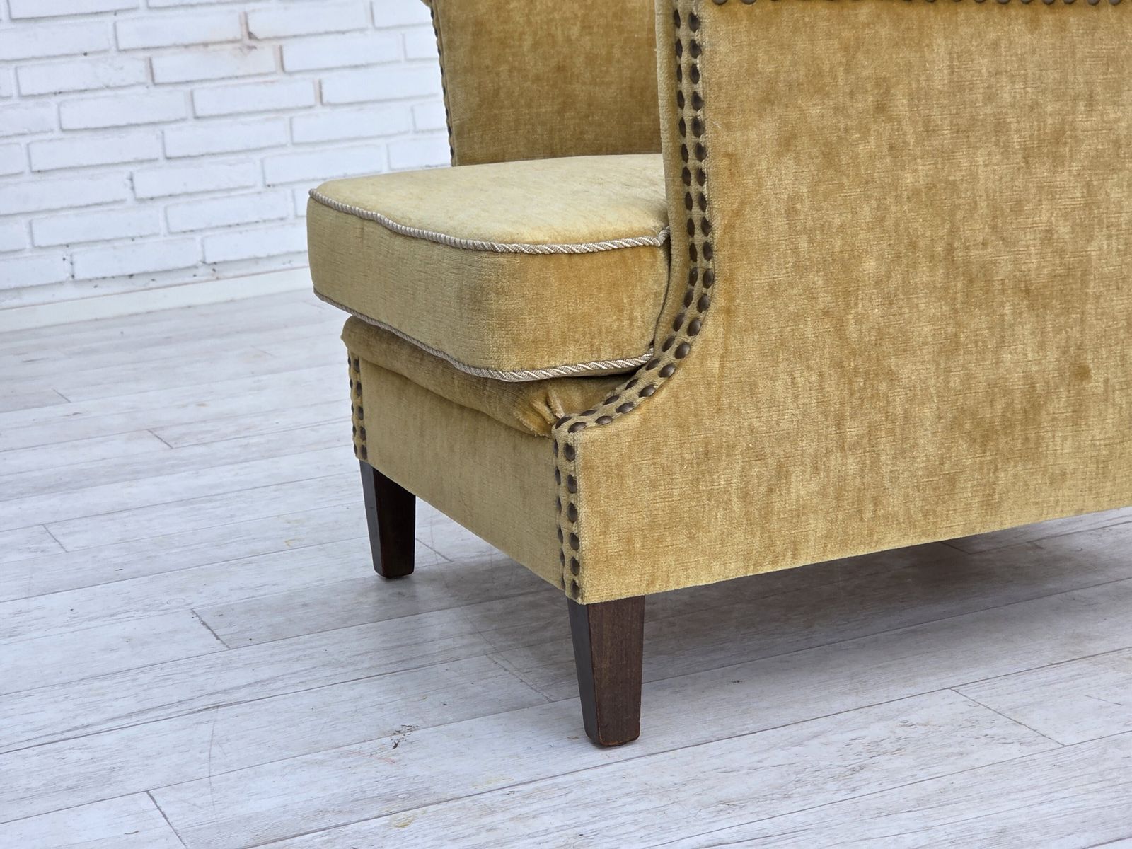 Furniture 1960s, Danish Armchair, Honey Yellow Furniture Velour, Original Condition. photo