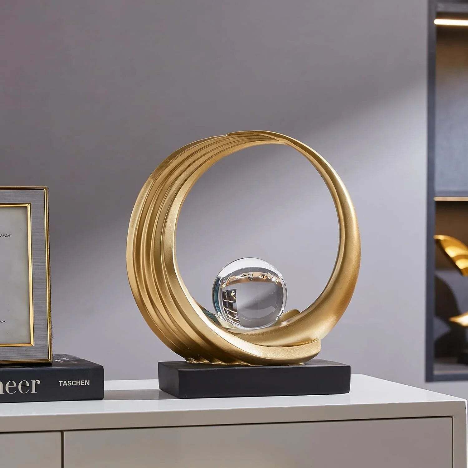Modern Abstract Golden Circle Crystal Ball Sculpture photo furniture
