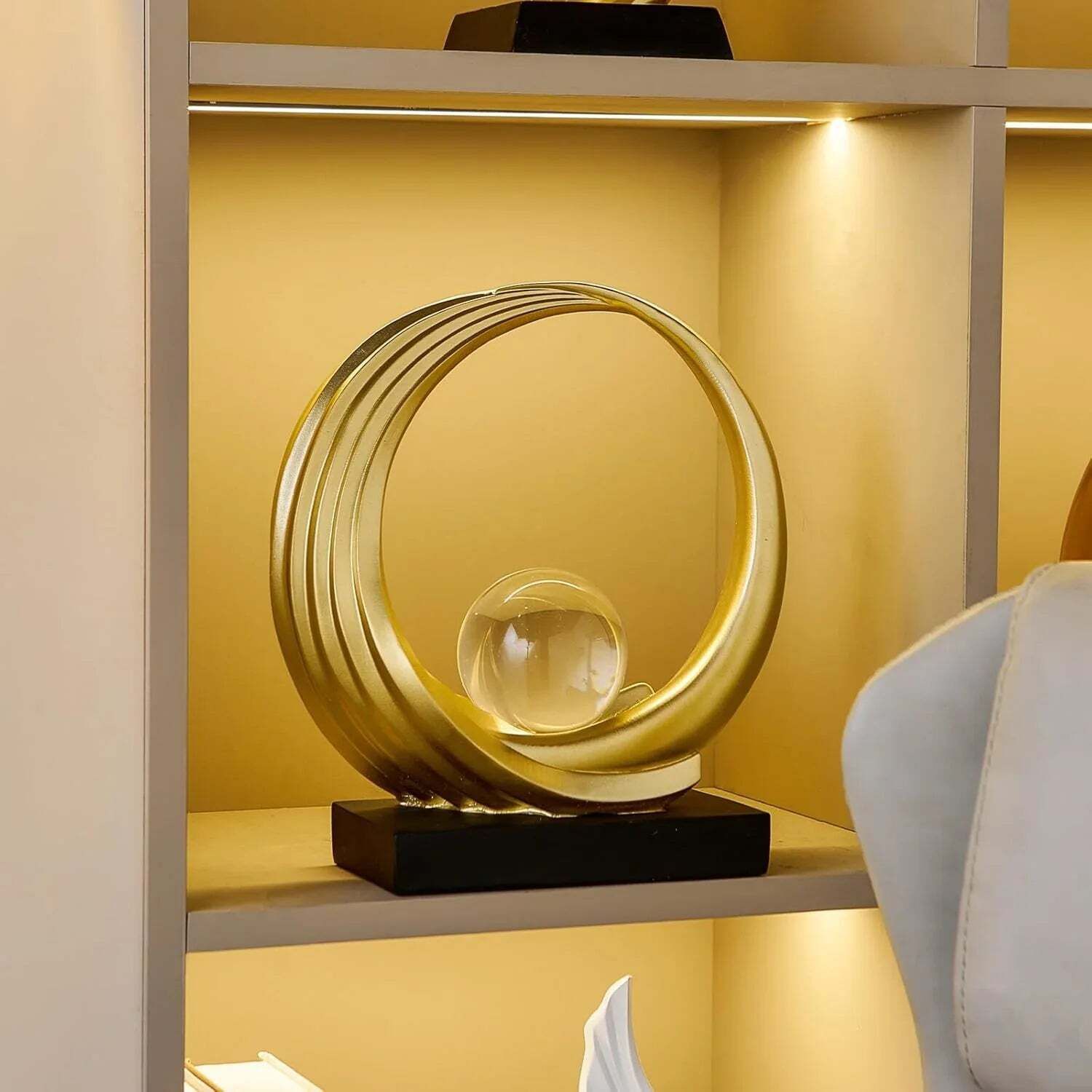 Modern Abstract Golden Circle Crystal Ball Sculpture photo Art