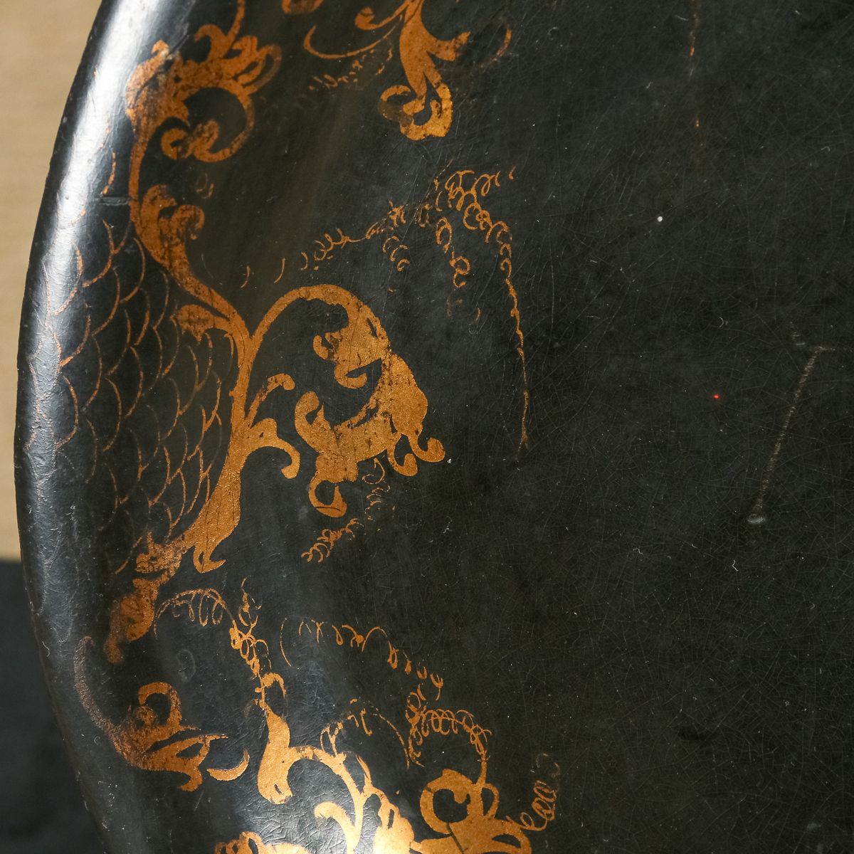 English Victorian Ebonised Chinoiserie Floral Papier Mâché Drinks Butlers Serving Tray (Circa 1870) photo 595.0