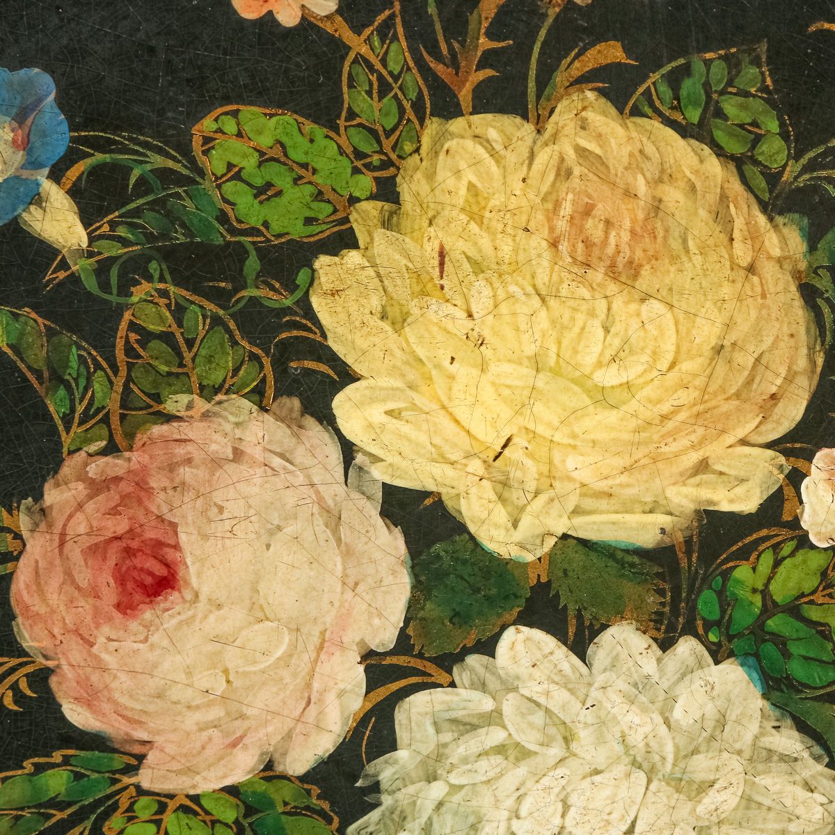 Home Decor English Victorian Ebonised Chinoiserie Floral Papier Mâché Drinks Butlers Serving Tray (Circa 1870) photo