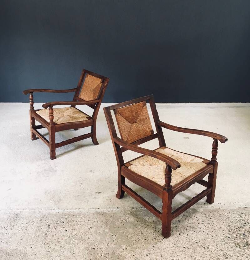 photo furniture Arts & Crafts Handcrafted Low Lounge Armchairs, Belgium 1920's / 1