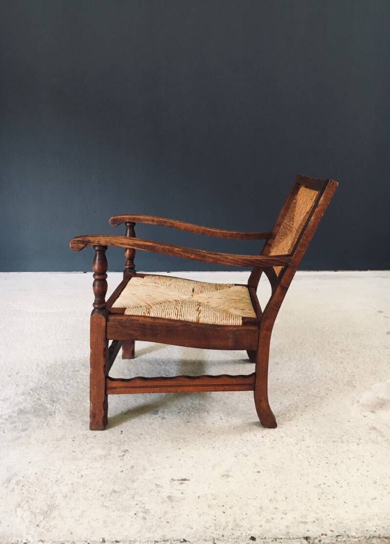 photo vintage Arts & Crafts Handcrafted Low Lounge Armchairs, Belgium 1920's / 1