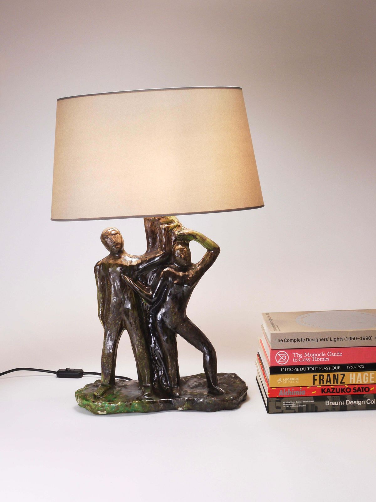 Sculptural Brutalist Art Table Lamp “Man And Woman By A Tree”, Italy, 1970s photo for sale