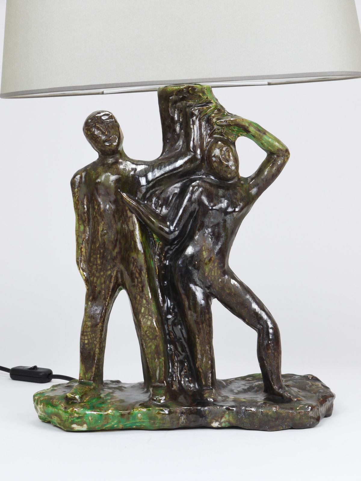 photo buy Sculptural Brutalist Art Table Lamp “Man And Woman By A Tree”, Italy, 1970s